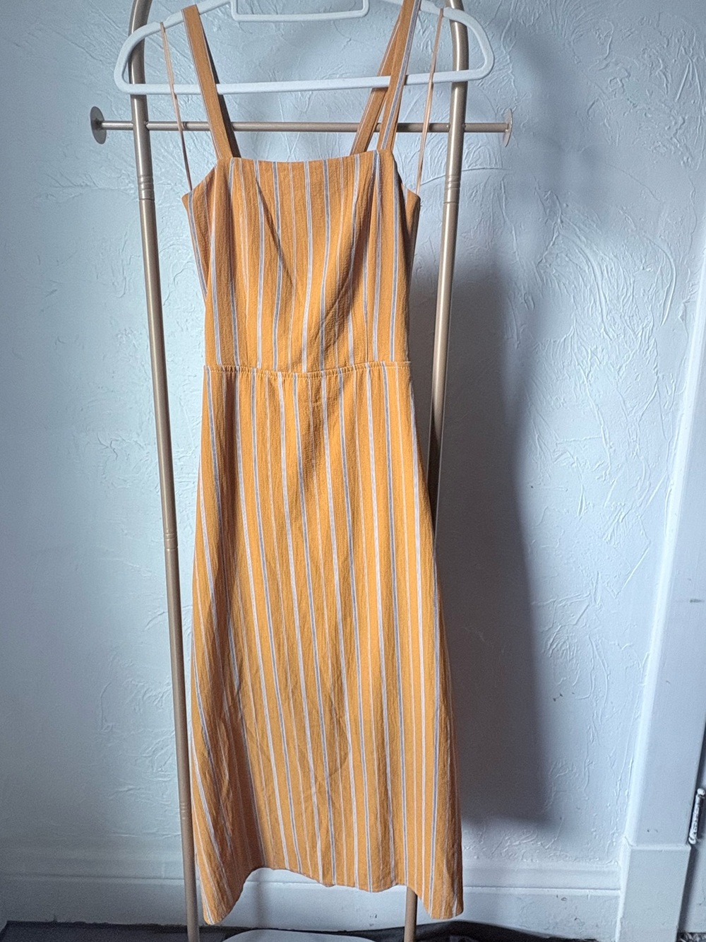 Potter's Pot Mustard Striped Open Back Tie Midi Dress